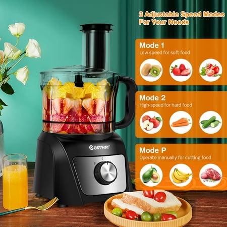 Costway - 8 Cup Food Processor 500W Variable Speed Blender Chopper w/ 3 Blades - Black