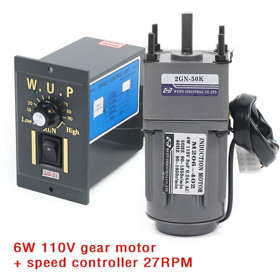 High Torque Gear Motor AC Electric Motor w/Variable Speed Controller 1:50 27RPM