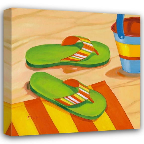 Paul Brent 26x26 Gallery Wrapped Canvas Wall Art Titled - Green Flip Flops
