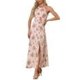 thumbnail image 4 of INSPIRE CHIC Sleeveless Floral Dress for Women’s Round Neck Slit Hem Summer Long Dresses Pink XL, 4 of 5