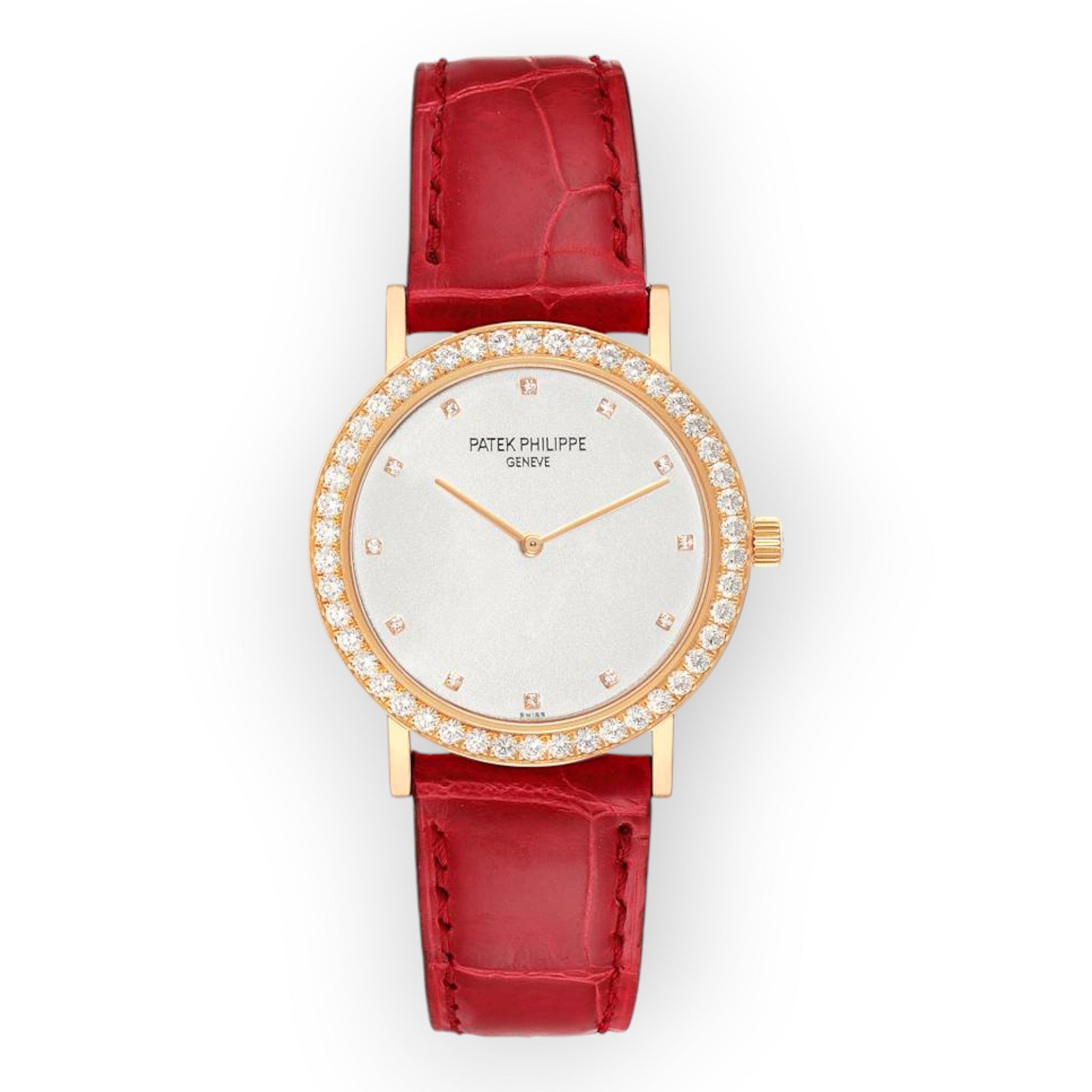 Pre-Owned Patek Philippe 5006 Calatrava Rose Gold Silver Dial Diamond Mens Watch