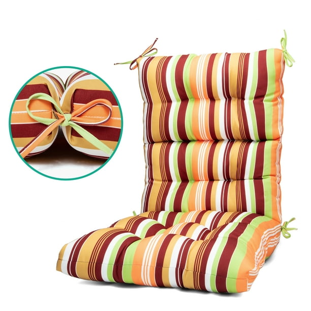 Outdoor/Indoor Square Fiesta Stripe Chair Cushion, Deep Seat Patio Seat and  Back Cushion High Back Chair Cushion