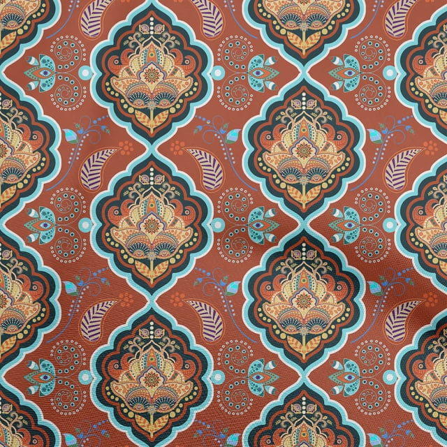 oneOone Rayon Rust Brown Fabric Asian Ornamental Sewing Material Print Fabric By The Yard 56 Inch Wide