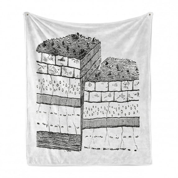 Geology Soft Flannel Fleece Throw Blanket, Rock Formation Theme Greyscale Illustration Sketchy Style Pattern of Earth, Cozy Plush for Indoor and Outdoor Use, 50" x 60", Grey and White, by Ambesonne