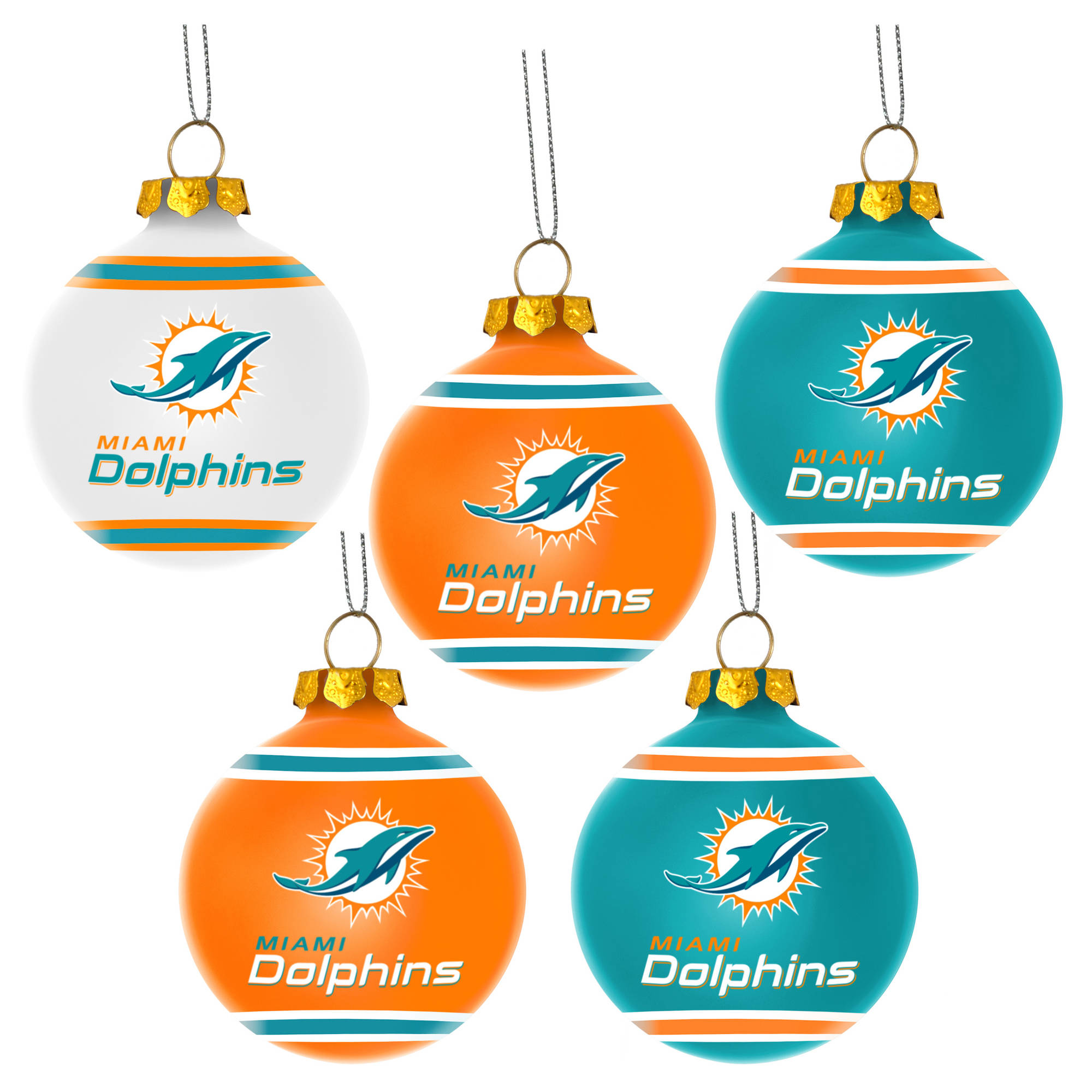 Forever Collectibles NFL 5Pack Shatterproof Ball Ornaments, Miami Dolphins