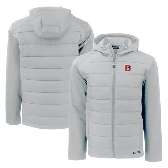 Men's Cutter & Buck Gray Denver Broncos Throwback Evoke Hybrid Eco Softshell Recycled Full-Zip Hoodie Jacket