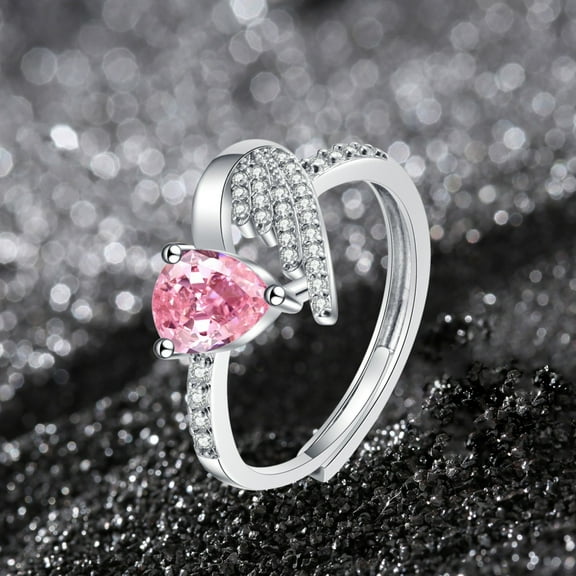 BNNG Heart Rings for Women Silver Adjustable Heart Birthstone Ring Heart Birthstone Promise Band Rings Jewelry Gifts for Birthday Christmas Mother`s Day Opening Sweet And Cool Ring