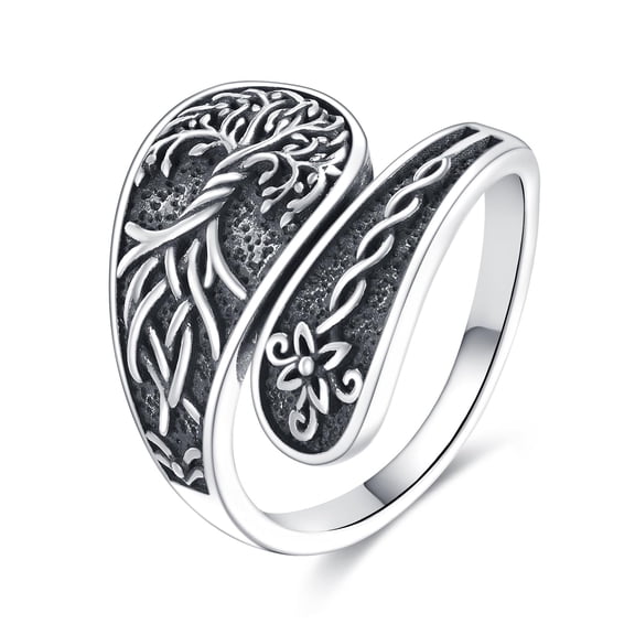 MYSTICPOEM Tree of Life Rings 925 Sterling Silver Tree of Life Spoon Rings Adjustable Tum Ring Vintage Thumb Rings Jewelry Gifts for Women