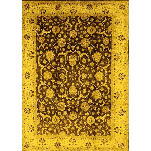 Ahgly Company Machine Washable Indoor Rectangle Oriental Yellow Industrial Area Rugs, 8' x 10'