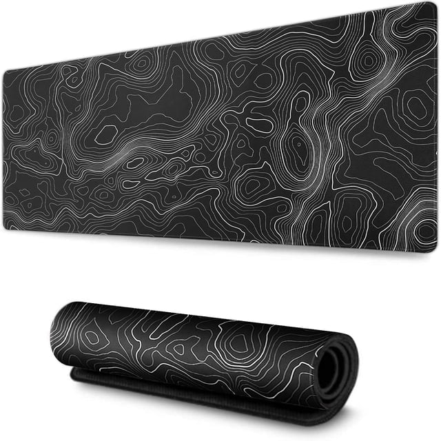 Topographic Map Lines XL Gaming Mouse Pad Large Waterproof Mouse Mat, 31.5x11.8 Inch, NonSlip Rubber Base, Geographic Background for Office Laptop Computer, Men Women