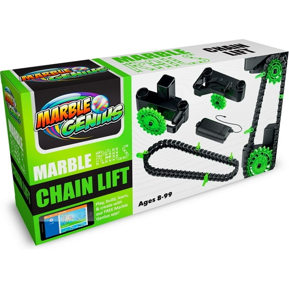 Marble Genius Marble Rails Automatic Chain Lift: Marble Run Playset Accessory, Requires 2 AA Batteries (Not Included), Moves Marbles Around Any Marble Run; Marbles & Building Pieces Sold Separately