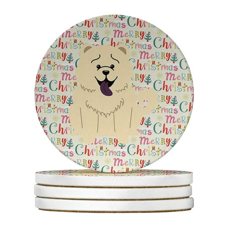 

Merry Christmas Chow Chow White Large Sandstone Coasters Pack of 4 4 in x 4 in