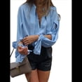 thumbnail image 1 of Blusa Informal con Botones para Mujer, Cuello en V, Larga, Aberturas, Cuello Halter, Blusa y Holgada Azul L, 1 of 10