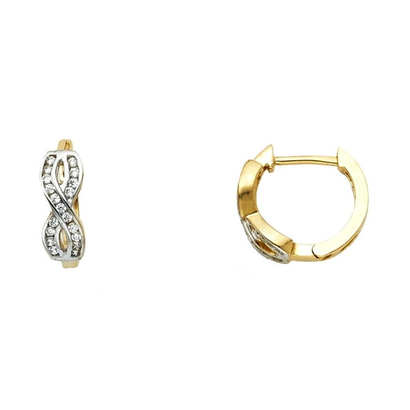 Solid 14k Yellow Gold CZ Infinity Huggie Earrings 8 Design Huggies Love Style Polished Fancy 13 mm