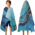 thumbnail image 3 of Blue Gold Marble Pattern Hooded Bath Towel，60"x35" for Ages 3 To 12 Kids, Quick Dry Lightweight Soft Microfiber Hood Beach Towel Cover Up for Kids, 3 of 7