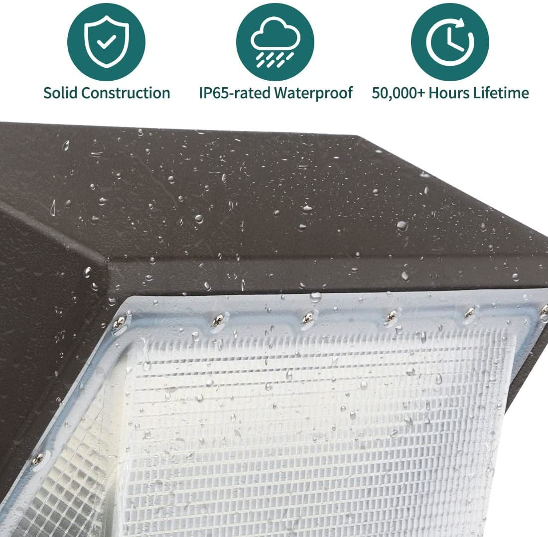 LED Wall Pack with Dusk-to-Dawn Photocell 60W Waterproof Commercial Fixture  150-200W HPS/MH Replacement 5000K 7800lm 100-277V ETL/cETL Listed 