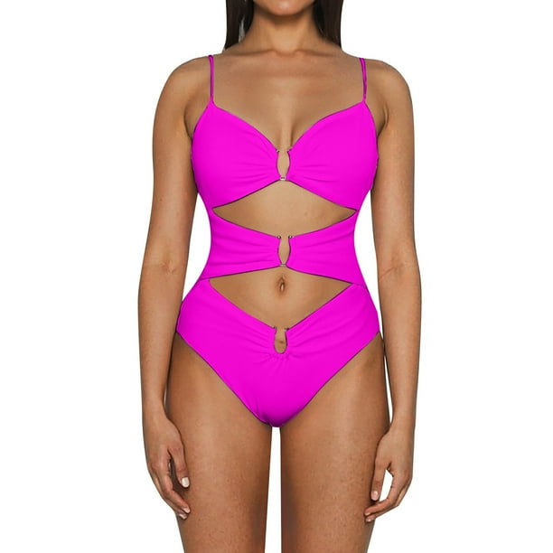 WILLBEST Traje de Baño Completo Mujer 2025 Nuevo Traje de Baño Color Sólido Cuello Halter U Hebilla Bikini de Mujer