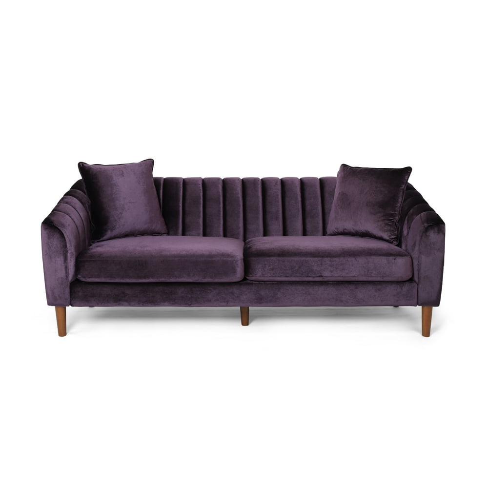 Noble House Orly Contemporary 3 Seater Velvet Sofa, Blackberry