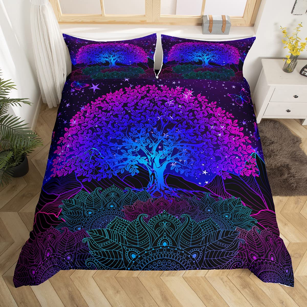 Sun and Moon Duvet Cover Black and White Bedding Soft Tree of Life All