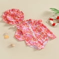 thumbnail image 4 of Kids Toddler Girls Rash Guard Swimsuit Summer Long Sleeve Floral Print Ruffle Bathing Suit Beach Wear Apricot　6-12 Months, 4 of 7