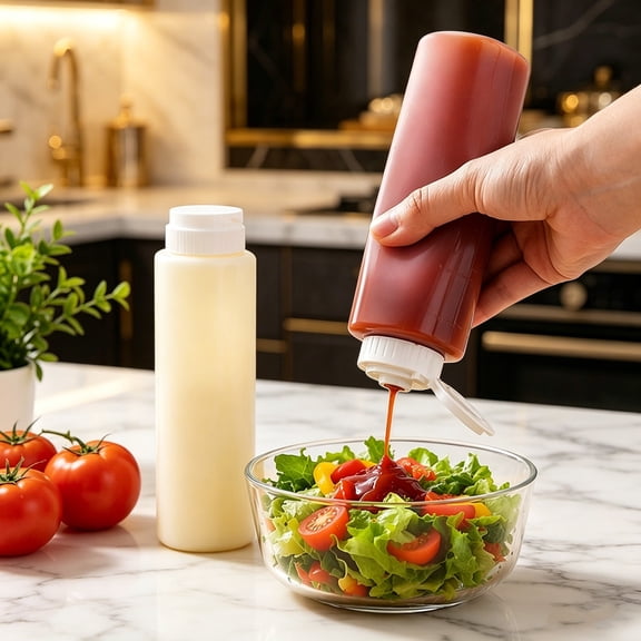 Plastic Squeeze Bottle Refillable Condiment Bottle Large Valve Clear Inverted Sauce Dispenser for Thick Condiments, Dressings, Batter, Sour Cream, Syrups 200ML 1Pcs