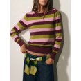 thumbnail image 6 of Women's Horizontal Striped Knit Sweater Crew Neck Drop Shoulder Long Sleeve Loose Fit Ribbed Cuffs Hem Pullover for Fall Winter Layering Office Commute Daily Outfits, 6 of 13