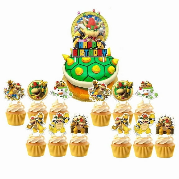 Bowser / King Koopa Cake Topper CupcakeS Set Birthday Party Supplies Decoration Decor Kit