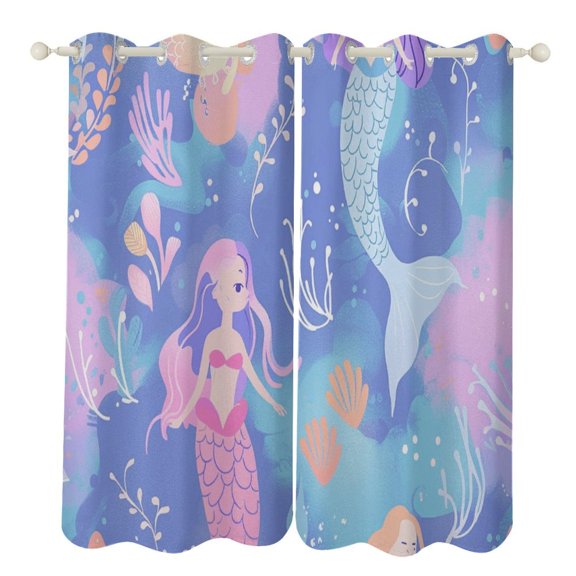Ocean Cute Mermaid Modern Window for Living Room Curtains for Child Bedroom Kitchen Decor Blinds Drapes