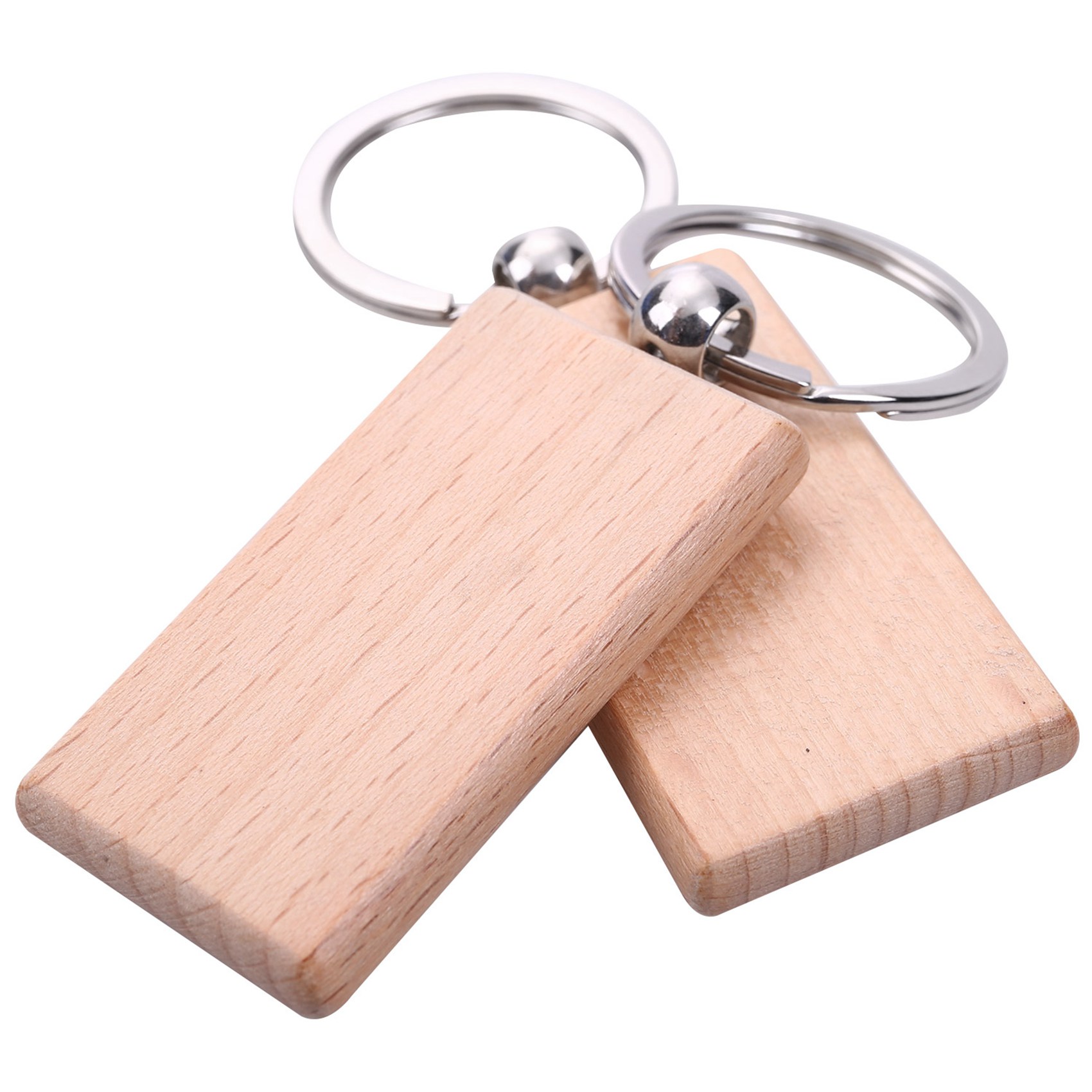 180Pcs Blank Rectangle Wooden Key Chain DIY Wood Keychains Key Tags Can Engrave DIY Gifts