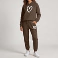thumbnail image 4 of Sweatsuits for Women Long Sleeve Hoodie Jogger Pants Heart Print Fall Winter Daily Cute Sports Matching Clothing Coffee S, 4 of 6