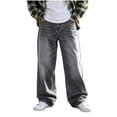 thumbnail image 2 of ITSAME Teen Boys Wide Leg Jeans Elastic Waist Loose Fit Casual Fashion Denim Pants with Pockets Light Blue Size 14, 2 of 6