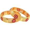 thumbnail image 2 of Pallavi Creation Bangles 2 Piece Kada Red Stones Gold Plated Daily Use Flower Design Handmade Work Fashion Jewelry indian bangles for Women & Girls, 2 of 5