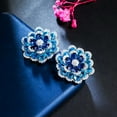 thumbnail image 6 of Silver Plated Blue CZ 3D Multiple Flower Stud Earring for Brides Costume Jewelry, 6 of 9