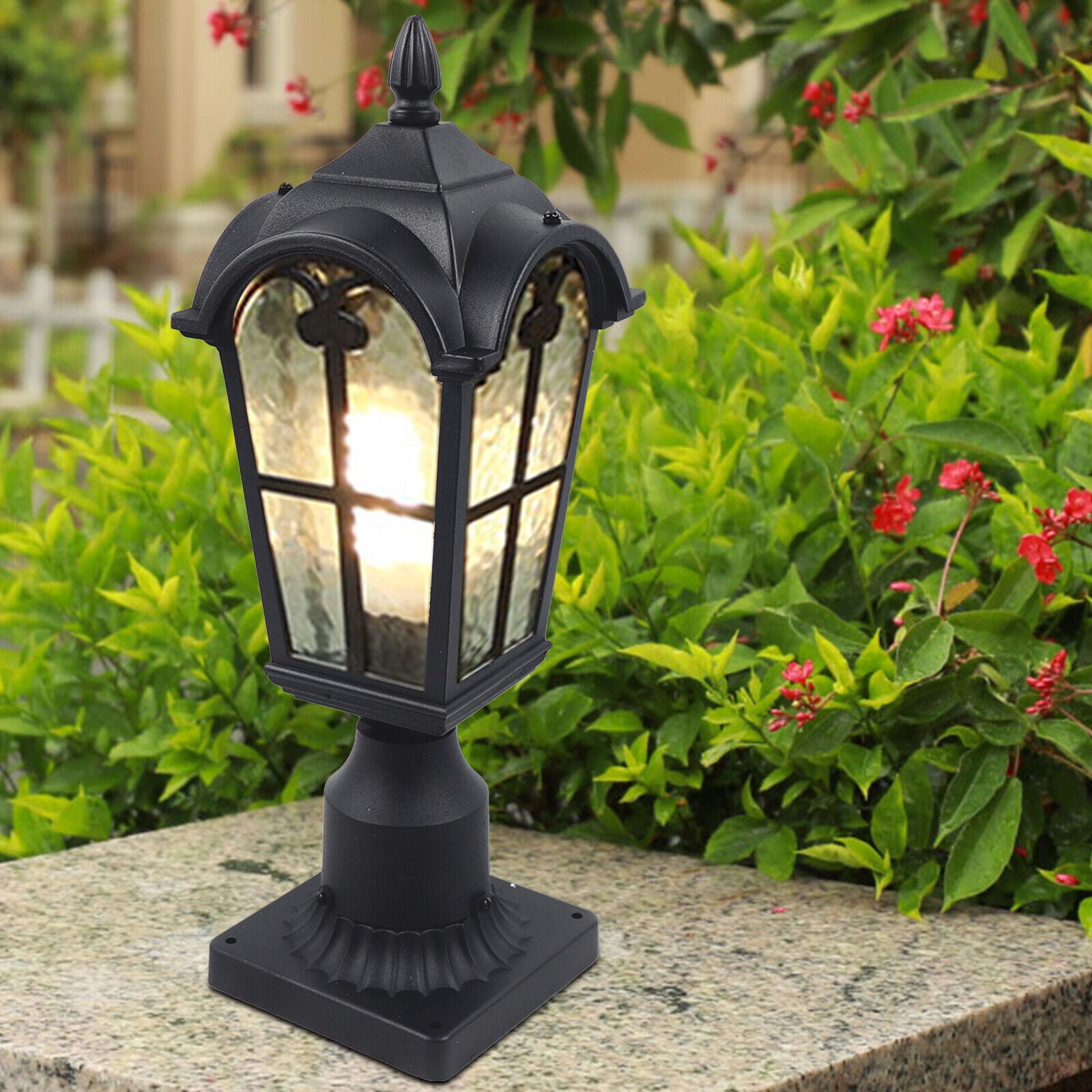 DENEST Vintage Post Pole Light Outdoor Lantern Lamp Garden Patio Yard Fixture Black