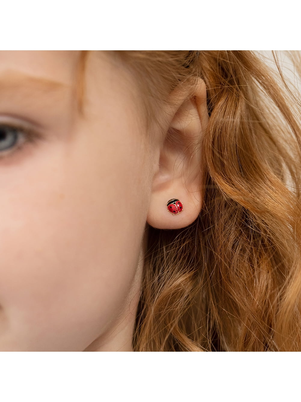 14k Yellow Gold Red Enamel Ladybug Screw Back Earrings for Infants to Toddlers