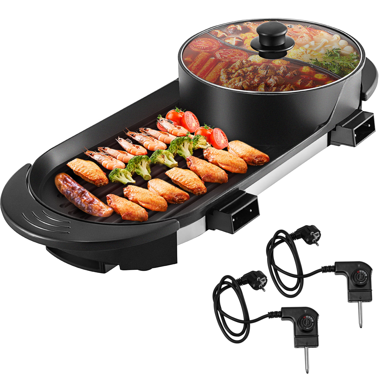 Electric 2 in1 RemovableTeppanyaki Hotpot Barbecue Pan Grill Machine Hot Pot BBQ 