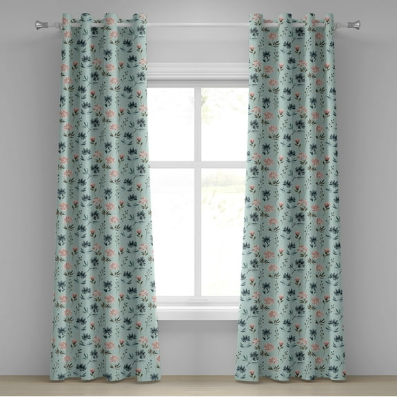 Ambesonne Botanical Grommet Curtain, Pastel Flowers Spring Art, 50"x108", Pale Blue and Rose