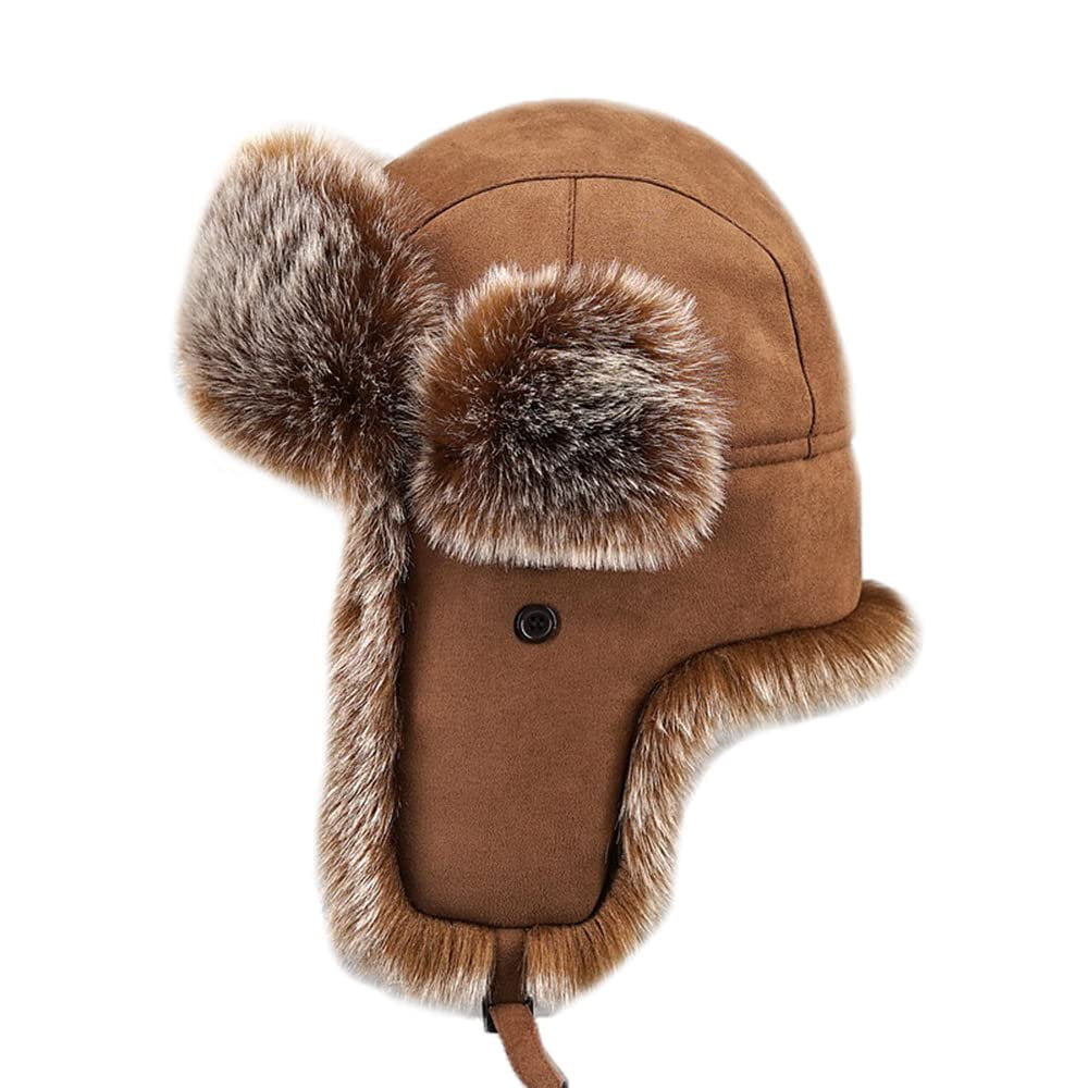 Estbridg Men Winter Faux Fur Suede Leather Trapper Hat Cap Ski