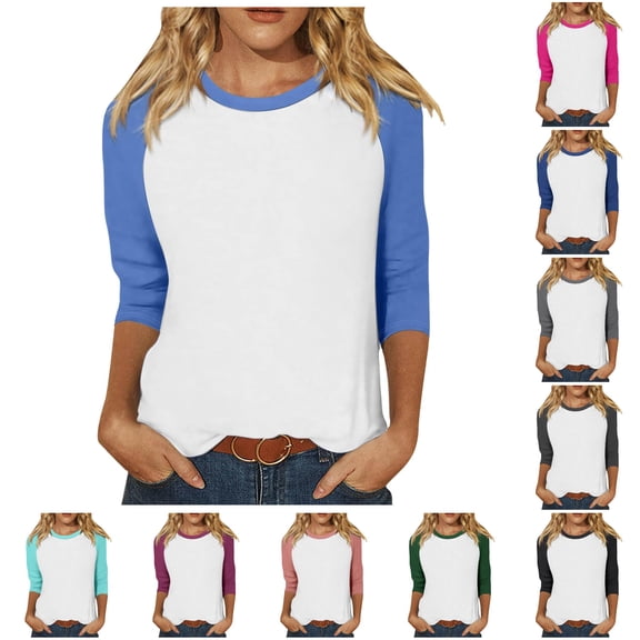 HCYSFG Womens Solid Color T Shirts Crewneck 3/4 Raglan Sleeve Relaxed Fit Casual Baseball Tees Everyday Classic Summer Tops