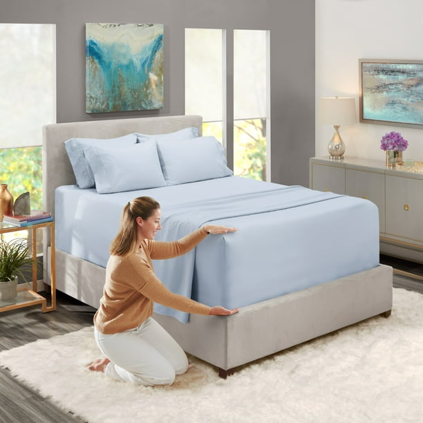 Bed Sheets Set Ice Blue, King Bed Fitted Sheet