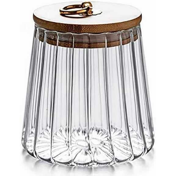 Glass Coffee Nuts Canister Airtight Storage Jar Petal Decorative Container with Bamboo Lid Metal Handle Easy to Grasp 1600ml, 54 FL OZ (Large Conical)