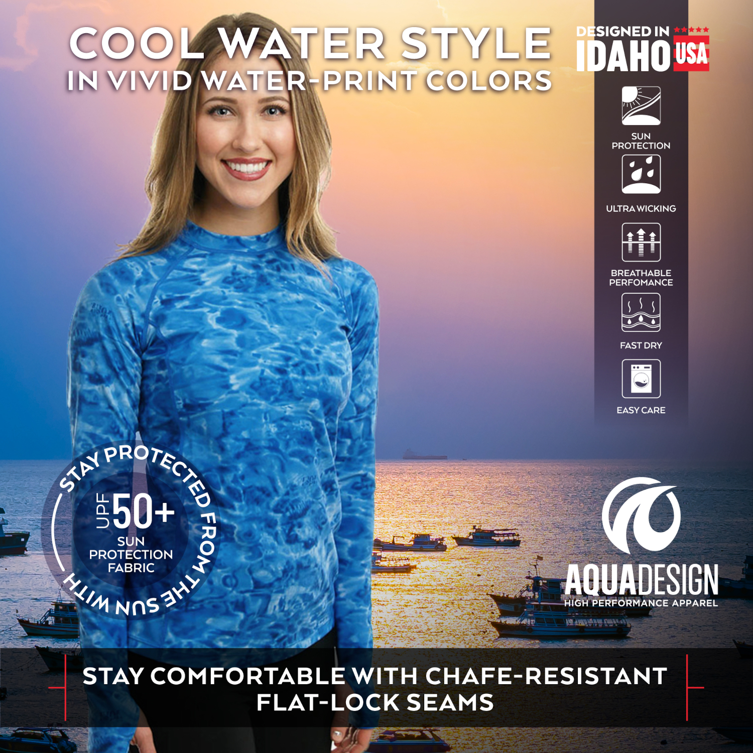 Aqua Design Women Long Sleeve Sun Protection Rash Guard Swim Surf Snorkel Shirt with Thumb Holes: Black Water size XL - image 4 of 6