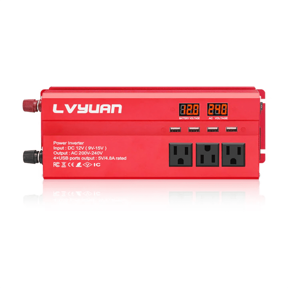 LVYUAN 1300W/2600W Peak Power Inverter DC 12V to AC 110V, 4 AC Outlets & 4 USB Ports (3.1A), Modified Sine Wave Car Inverter with LED Display for RV, Truck, Camping, Home, Emergency Power