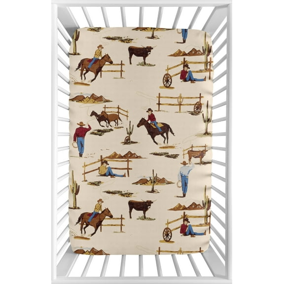 Sweet Jojo Designs Wild West Cowboy Brown Red and Blue Mini Fitted Crib Sheet