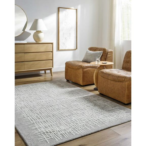 Hauteloom Uhuti Wool Living Room, Bedroom Area Rug - Traditional, Transitional - Light Silver, Sterling Gray, Silver Gray - 2' x 3'