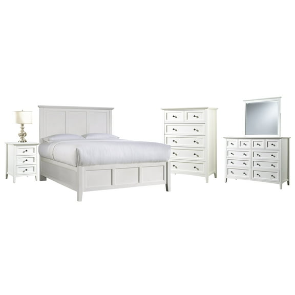 Pantego 5PC Queen Bed, Nightstand, Dresser, Mirror & Chest Set in White Mahogany