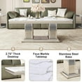 thumbnail image 4 of 47" Rectangular Coffee Table, Modern Faux Marble Center Table, Silver Mirror Double-Pillar Stainless Steel Base for Living Room, Home Office, 4 of 6