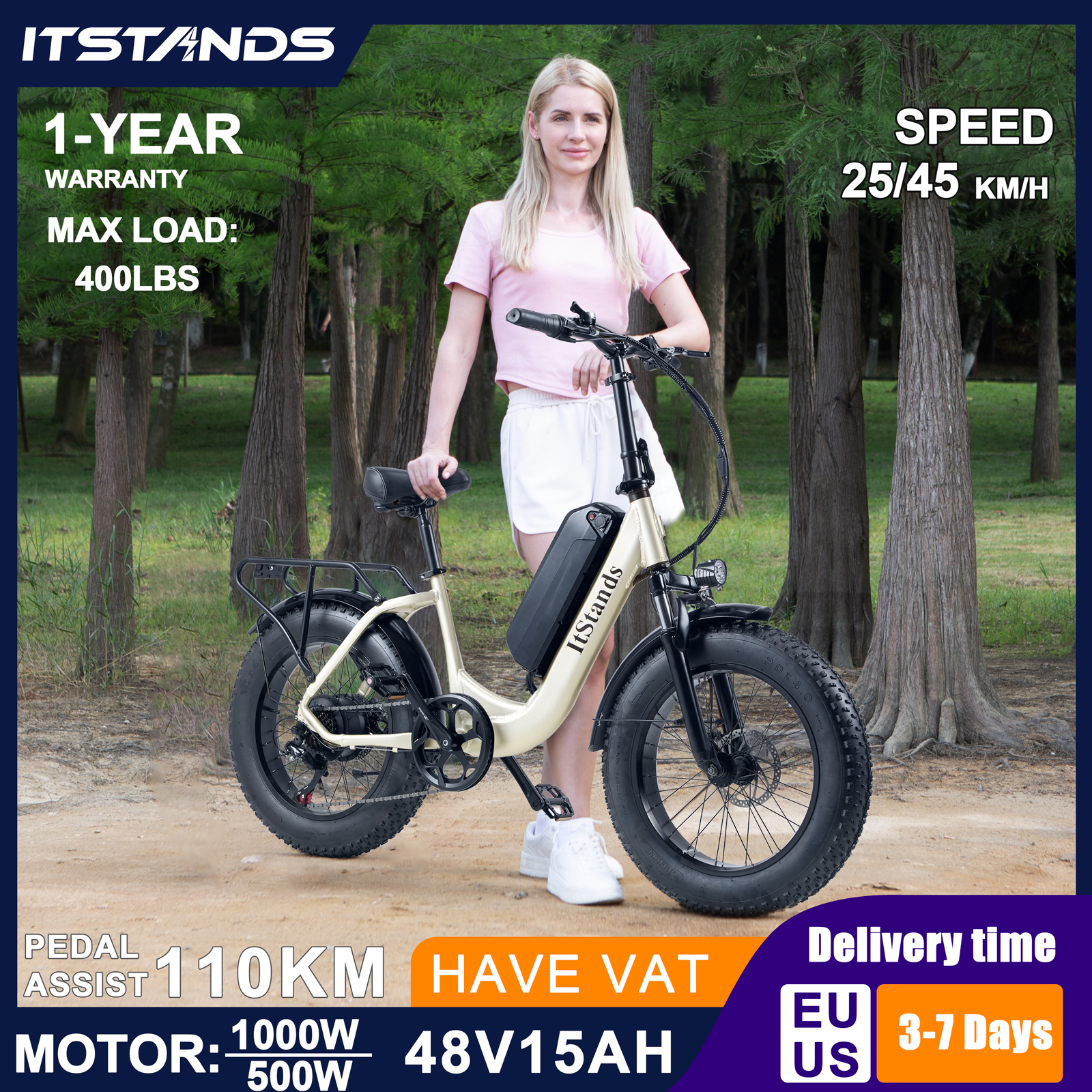 ITSTANDS Electric Bike for Adults 20'', 800W 48V 15AH UL2849 Ebike 28MPH*70Miles Full Suspension E-Montain Bike 4.0 Fat Tire 2 Seats off road Ebike & Dual Disc Brakes E-bicycle