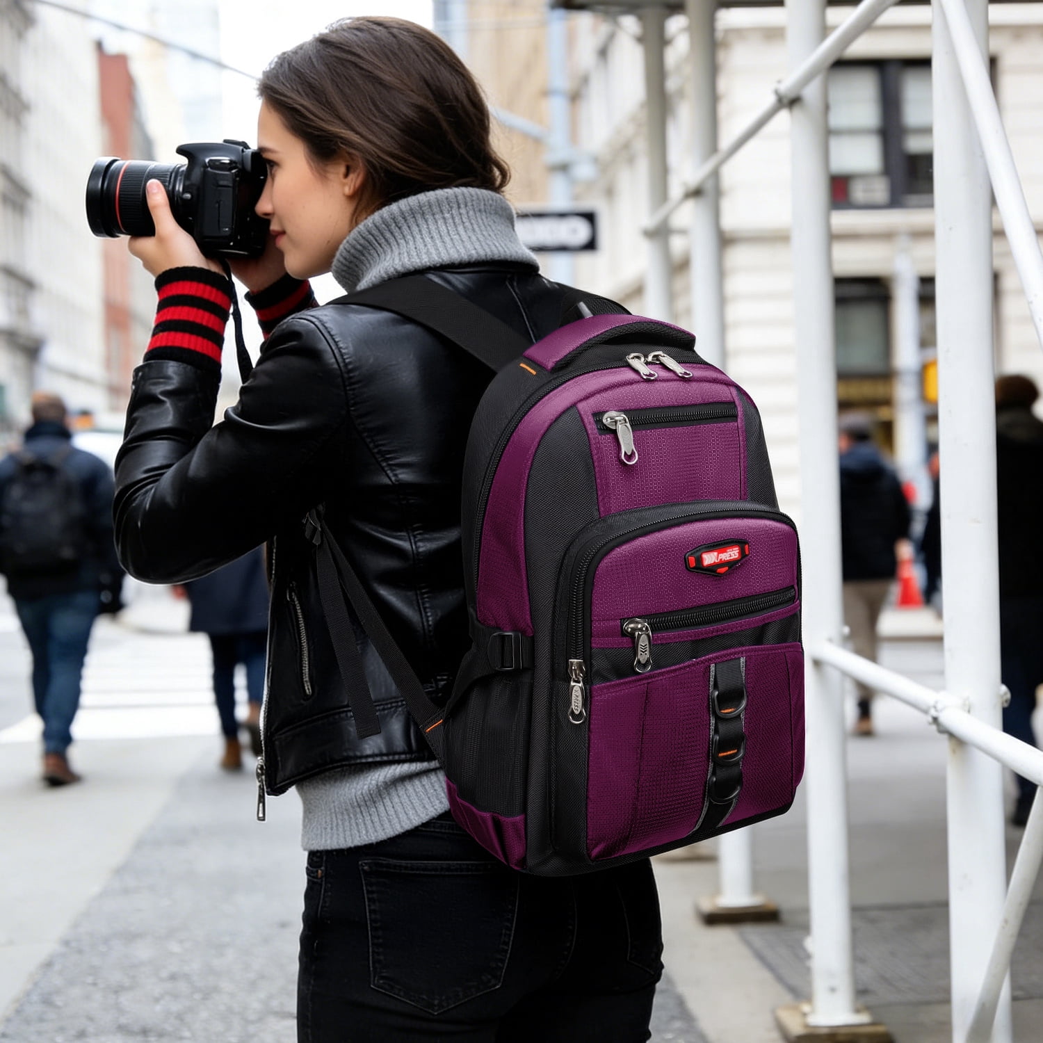 Travel Backpack for Men Women Water-resistant Multi-Pocket Bag Lighweight Casual Work Hiking Daypack School Bookbag, Purple, BP8017