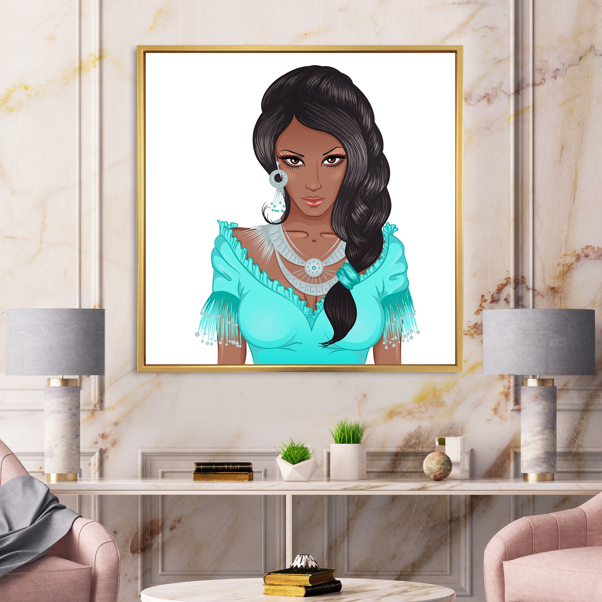 Designart 'Portrait Of Afro American Woman XVI' Modern Framed Canvas Wall Art Print